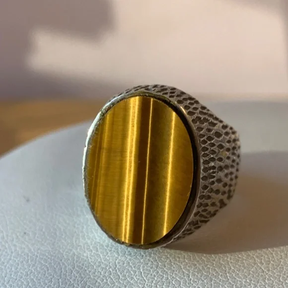 VINTAGENAVAJO NATIVE AMERICAN 925 SS TIGER EYE LARGE SIGNET RING MENS WOMANS